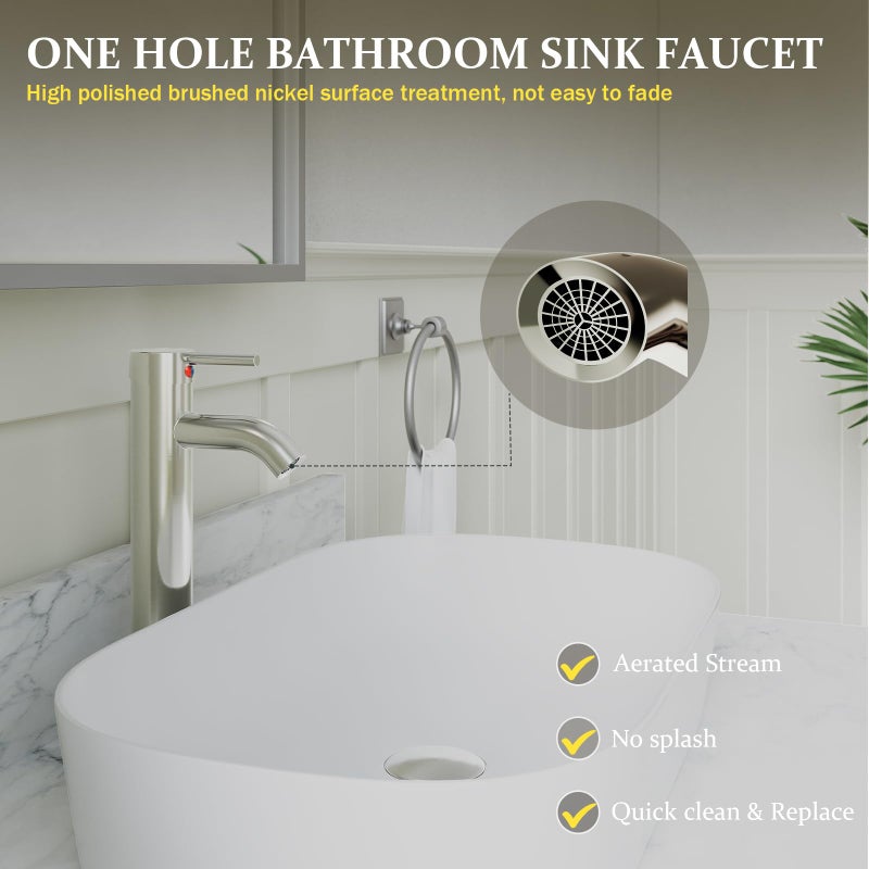 Green Spring Greenspring Brushed Nickel Bathroom Faucets, Vessel Sink Faucet One Hole Single Handle Modern Lavatory Commercial Bath Vanity Bowl Faucets Tall Body with Pop Up Drain and Supply Line, Brass - Image 5